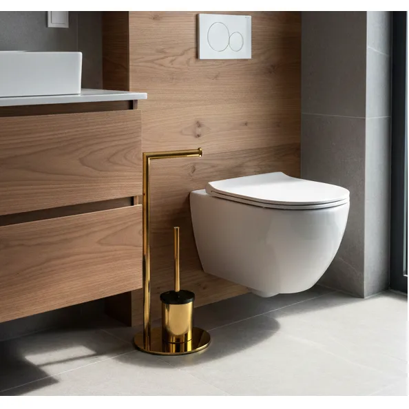 Set suport hartie igienica, suport perie de toaleta si perie de toaleta, din inox, Auriu intens, 21 x 60 cm [4]