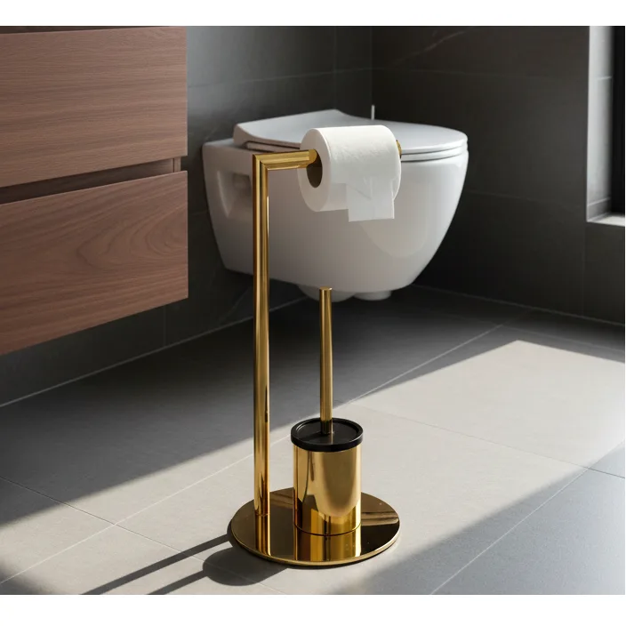 Set suport hartie igienica, suport perie de toaleta si perie de toaleta, din inox, Auriu intens, 21 x 60 cm [2]