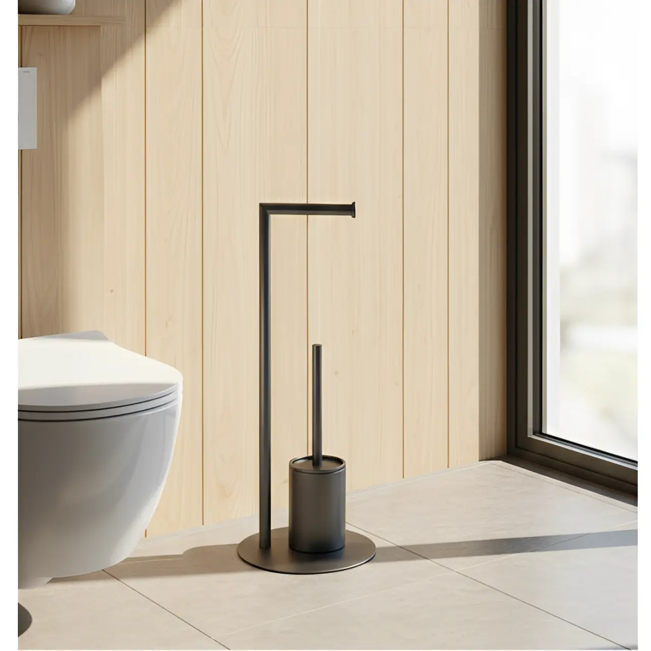 Set suport hartie igienica, suport perie de toaleta si perie de toaleta, din inox, Gri, 21 x 60 cm [2]