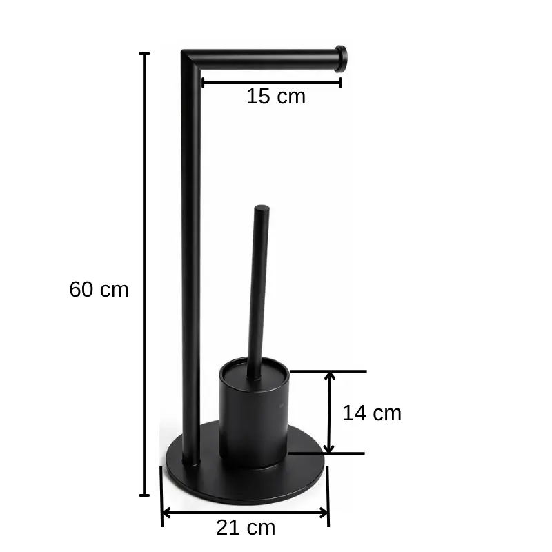 Set suport hartie igienica, suport perie de toaleta si perie de toaleta, din inox, Negru, 21 x 60 cm [3]