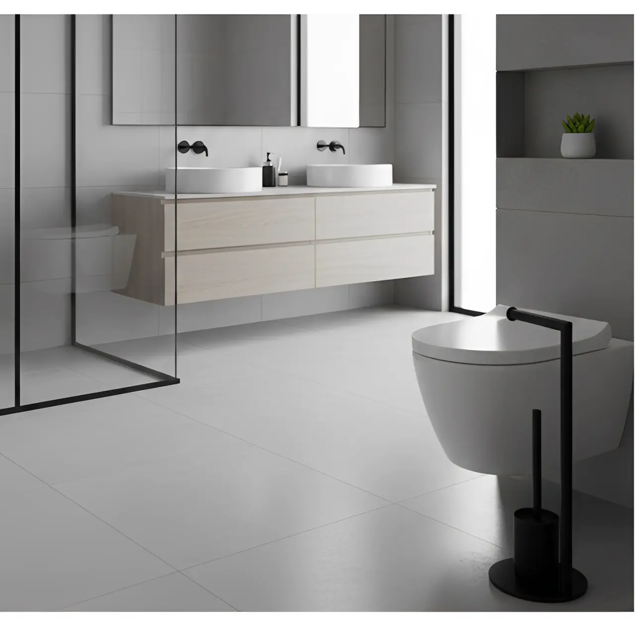 Set suport hartie igienica, suport perie de toaleta si perie de toaleta, din inox, Negru, 21 x 60 cm [4]