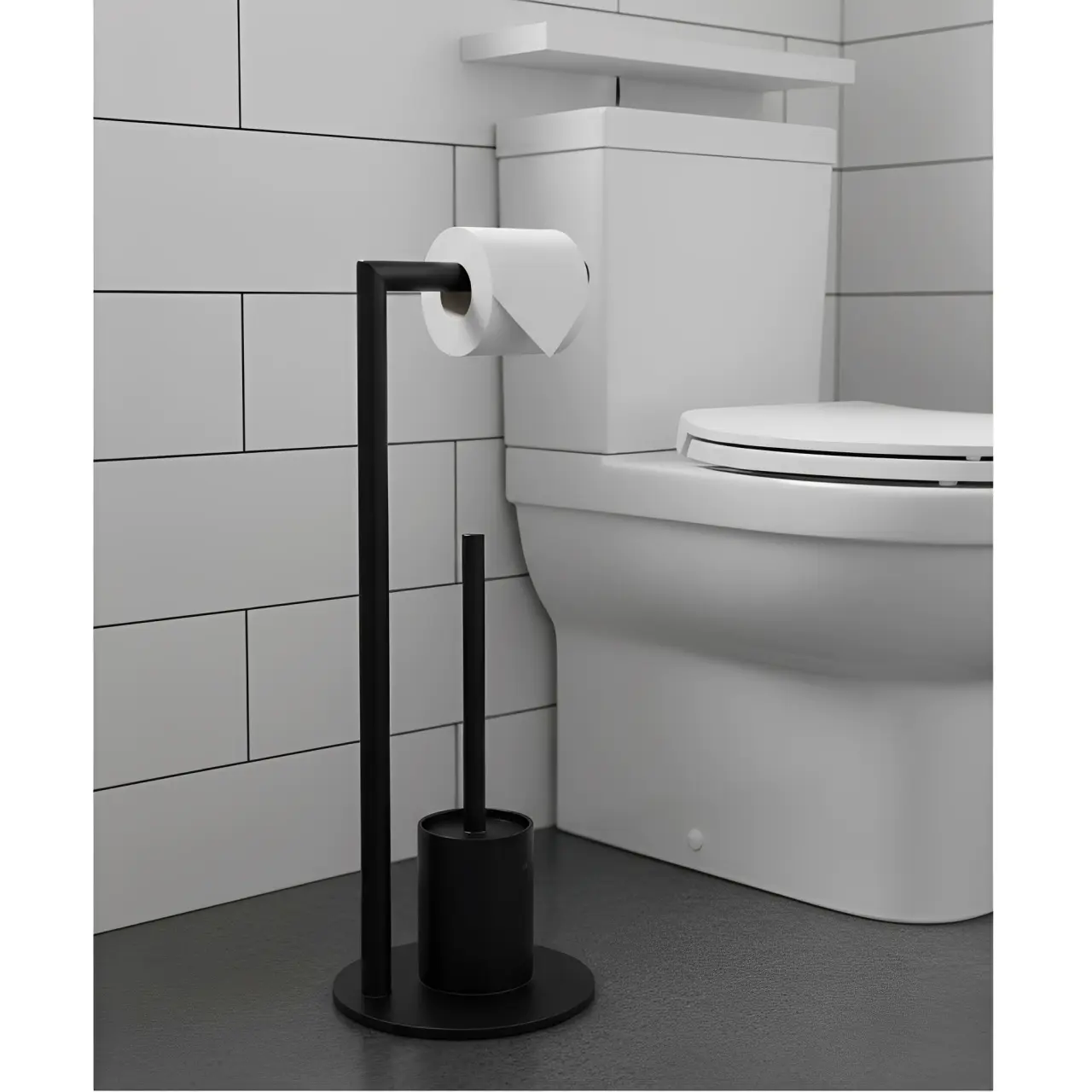 Set suport hartie igienica, suport perie de toaleta si perie de toaleta, din inox, Negru, 21 x 60 cm [5]