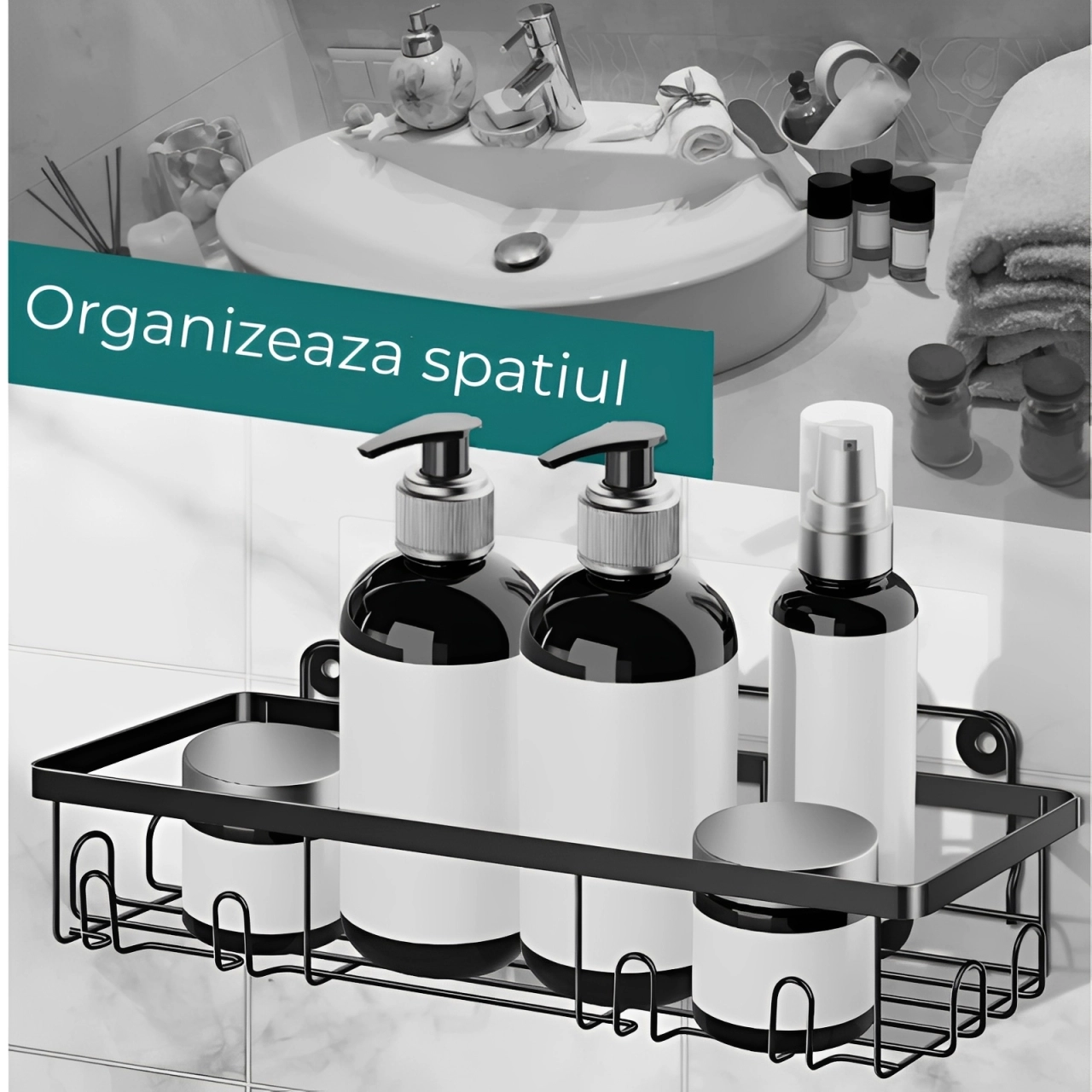 Set suporturi metalice, organizatoare, de perete, etajere depozitare, Negru, 4 buc [5]