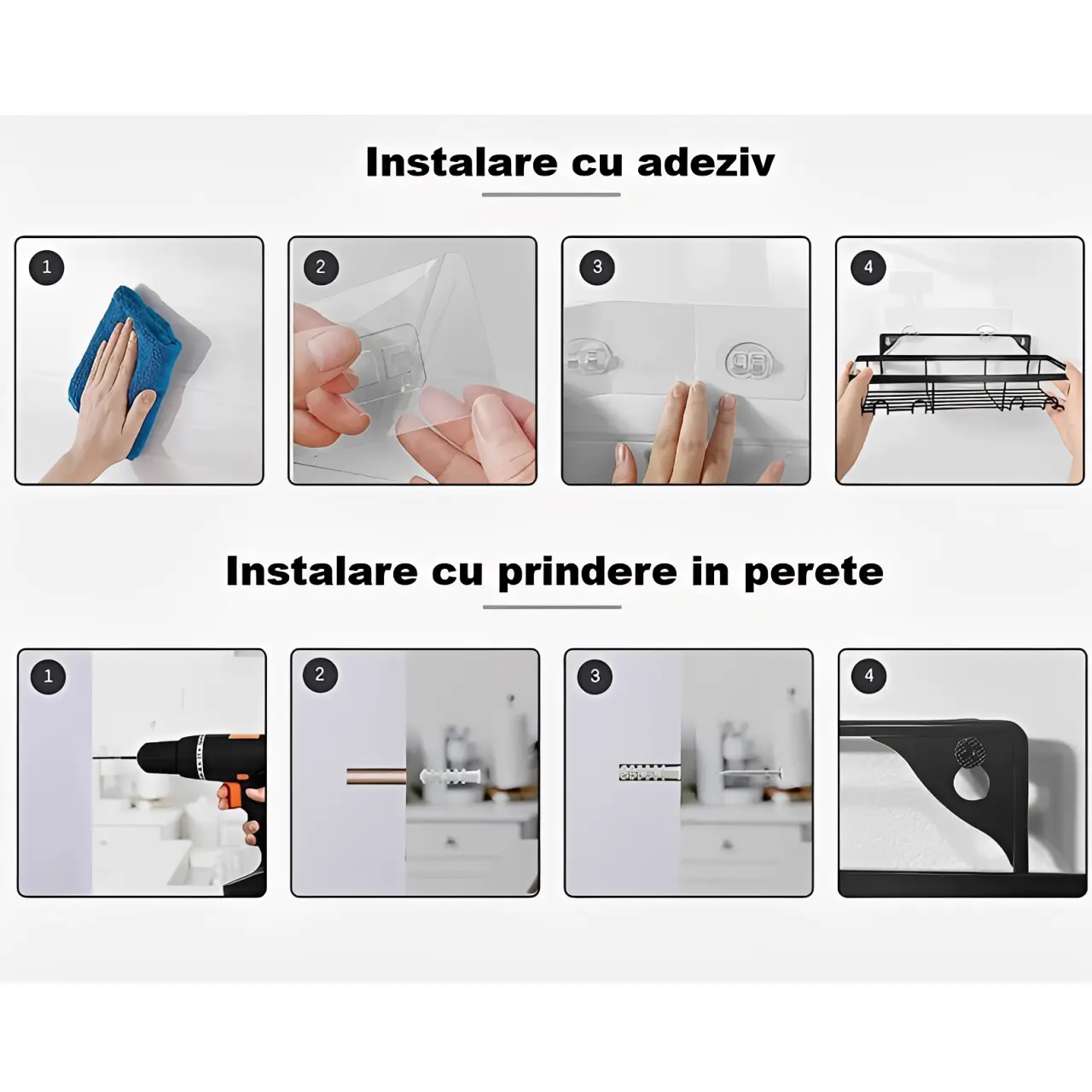 Set suporturi metalice, organizatoare, de perete, etajere depozitare, Negru, 4 buc [6]