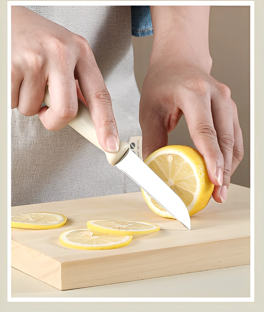 Set ustensile de bucatarie, cutit, foarfeca, desfacator, decojitor, suport ustensile, Crem , 5 piese [2]