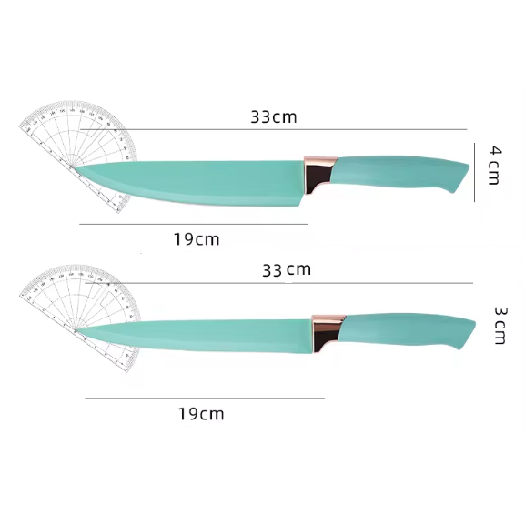 Set ustensile de bucatarie din silicon, tocator, cutite, ustensile, suport, Turcoaz, 19 piese [9]