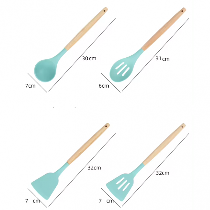 Set ustensile de bucatarie din silicon, tocator, cutite, ustensile, suport, Turcoaz, 19 piese [6]