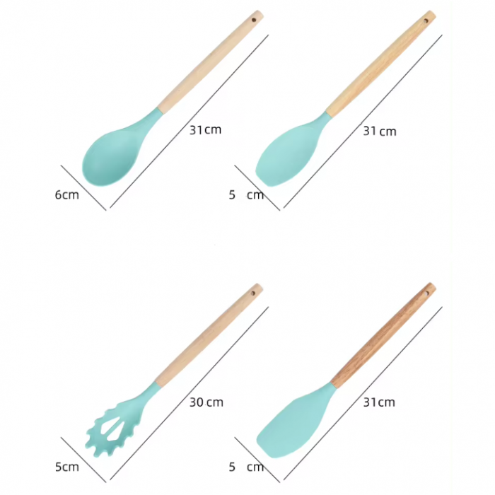 Set ustensile de bucatarie din silicon, tocator, cutite, ustensile, suport, Turcoaz, 19 piese [7]