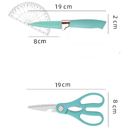 Set ustensile de bucatarie din silicon, tocator, cutite, ustensile, suport, Turcoaz, 19 piese [5]