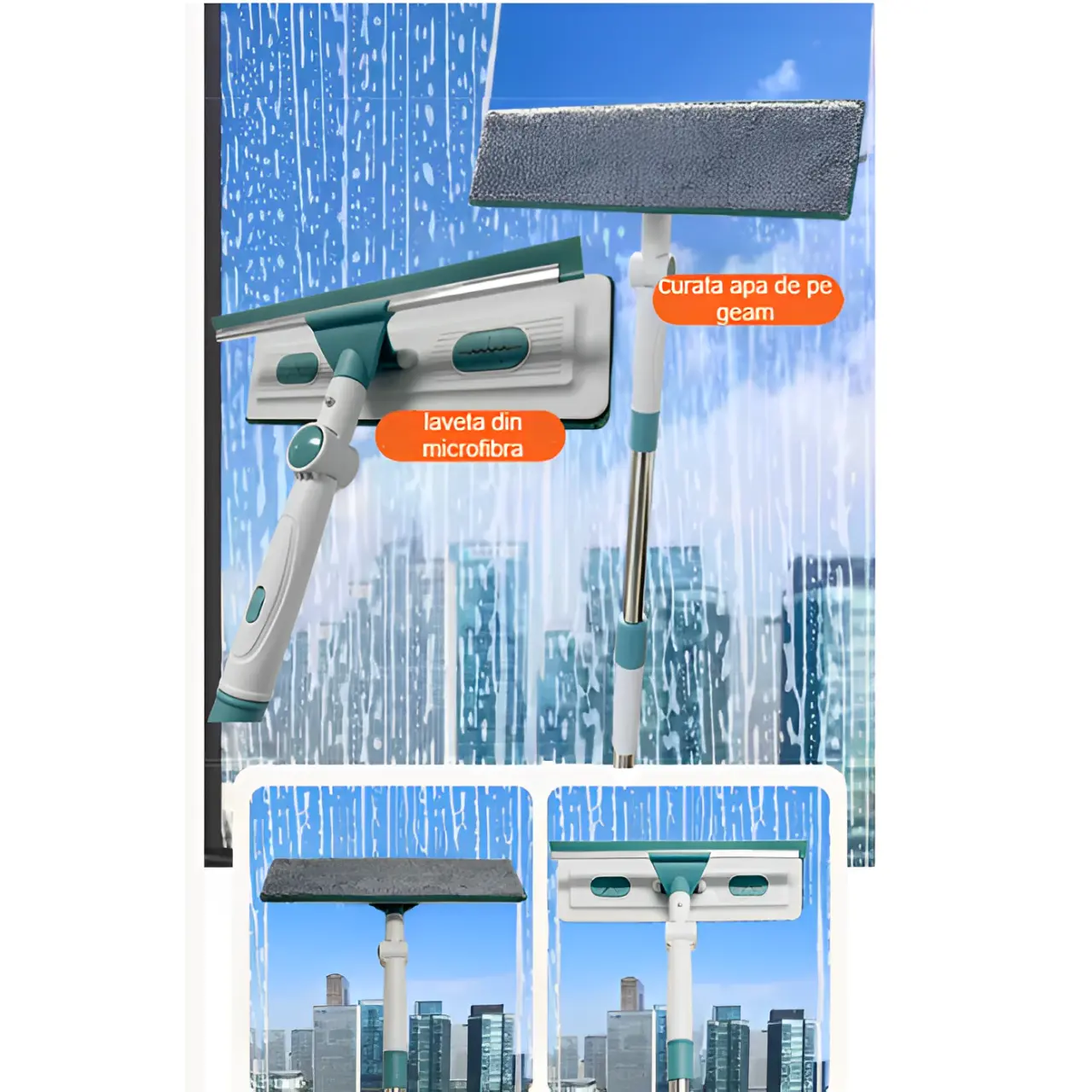 Spalator geamuri cu maner telescopic extensibil, Herum, 2 lavete incluse, 100 - 170 cm [3]