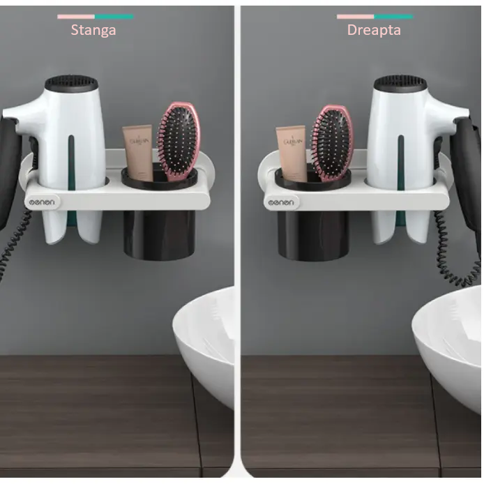 Suport autoadeziv pentru articole de baie, uscator de par, din plastic, Alb, 23 x 13 x 9 cm [2]