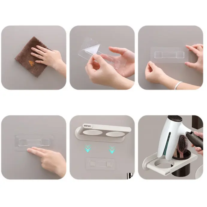 Suport autoadeziv pentru articole de baie, uscator de par, din plastic, Alb, 23 x 13 x 9 cm [5]