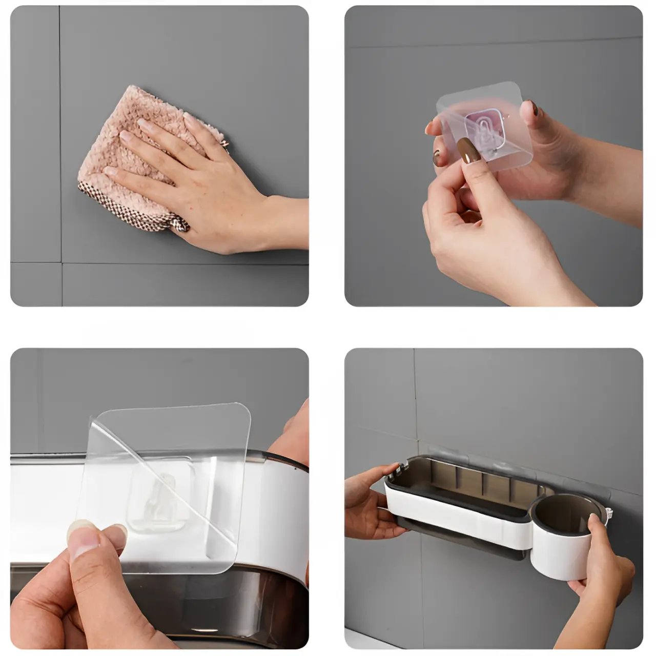 Suport autoadeziv pentru articole de baie, uscator de par, din plastic, Alb, 30.5 x 9.6 x 7 cm [5]