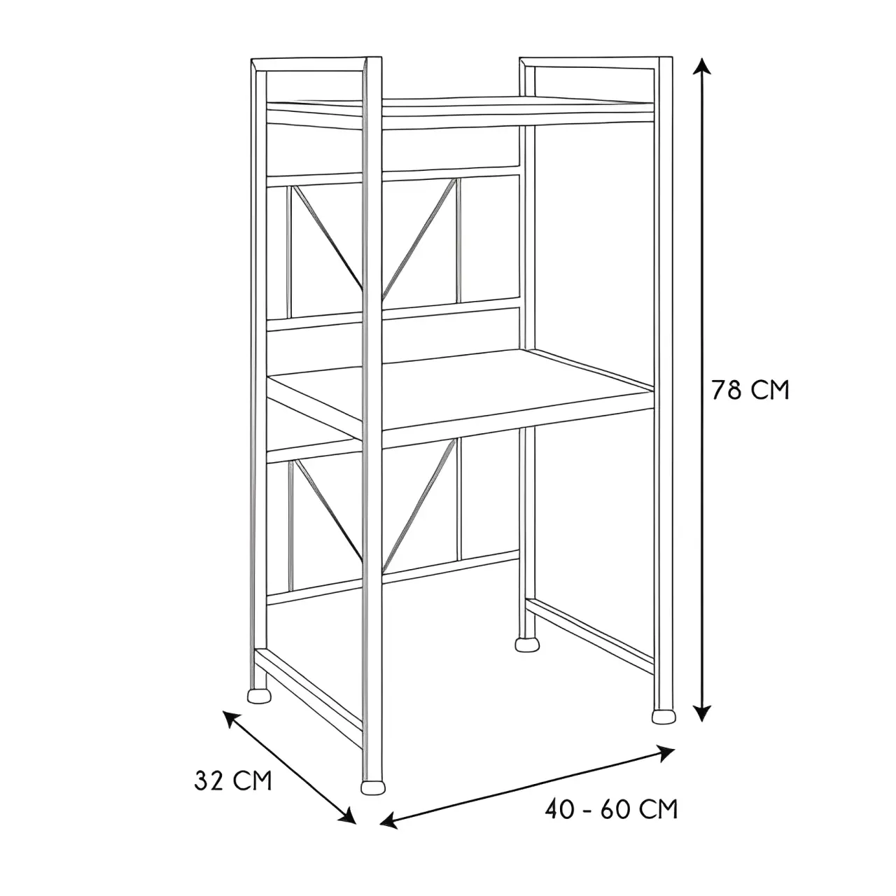 Suport metalic cuptor cu microunde, multifunctional, extensibil, organizator bucatarie,  3 niveluri, 3 carlige metalice, Negru, 40-60 x 32 x 78 cm [2]