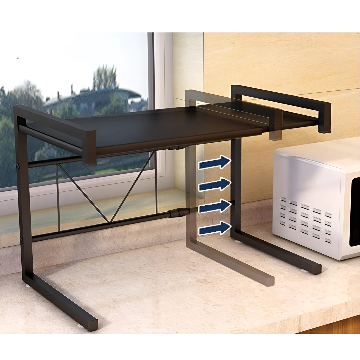 Suport metalic extensibil cuptor cu microunde, organizator bucatarie, depozitare, multifunctional, negru, 41-63 x 36 x 42 cm [4]