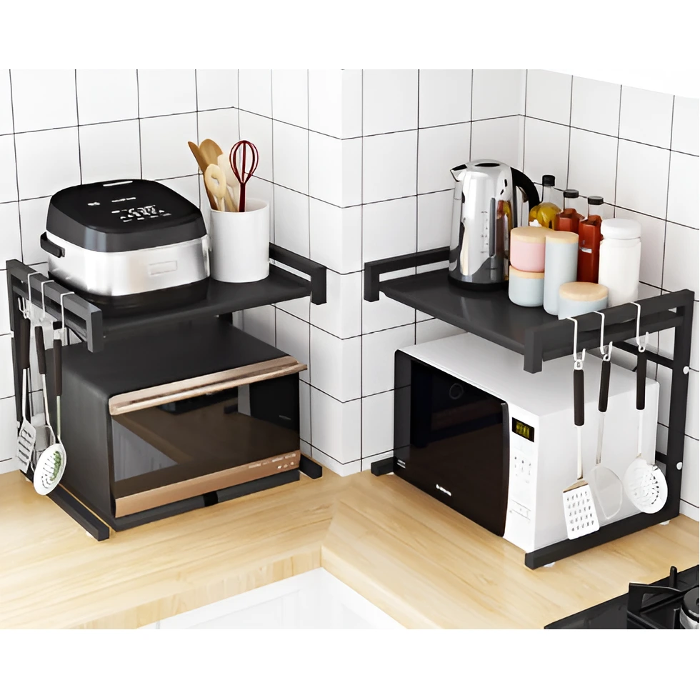 Suport metalic extensibil cuptor cu microunde, organizator bucatarie, depozitare, multifunctional, negru, 41-63 x 36 x 42 cm [6]