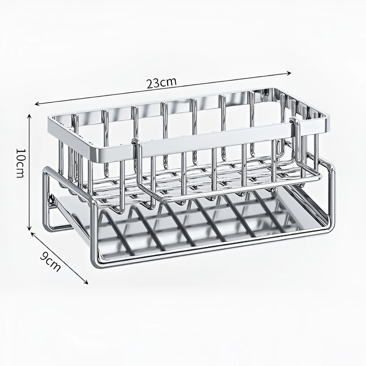 Suport metalic pentru buretele de vase, din inox, cu fanta inclinata de scurgere a apei , suport laveta, Gri, 23 x 10 x 9 cm [6]