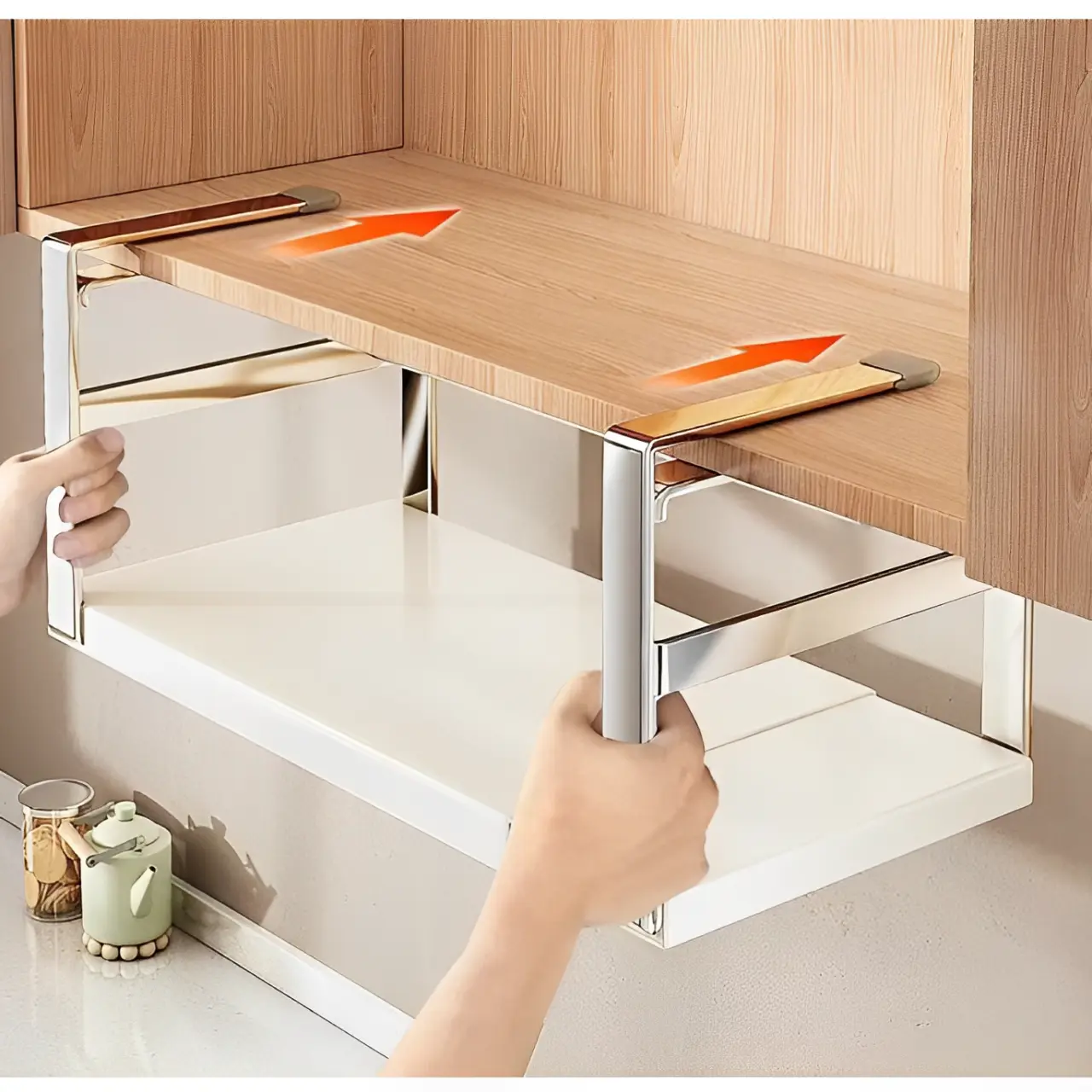 Suport metalic suspendat, extensibil, depozitare, organizare, Crem/Gri, 45.5-62.5 x 22 x 16.5 cm [3]