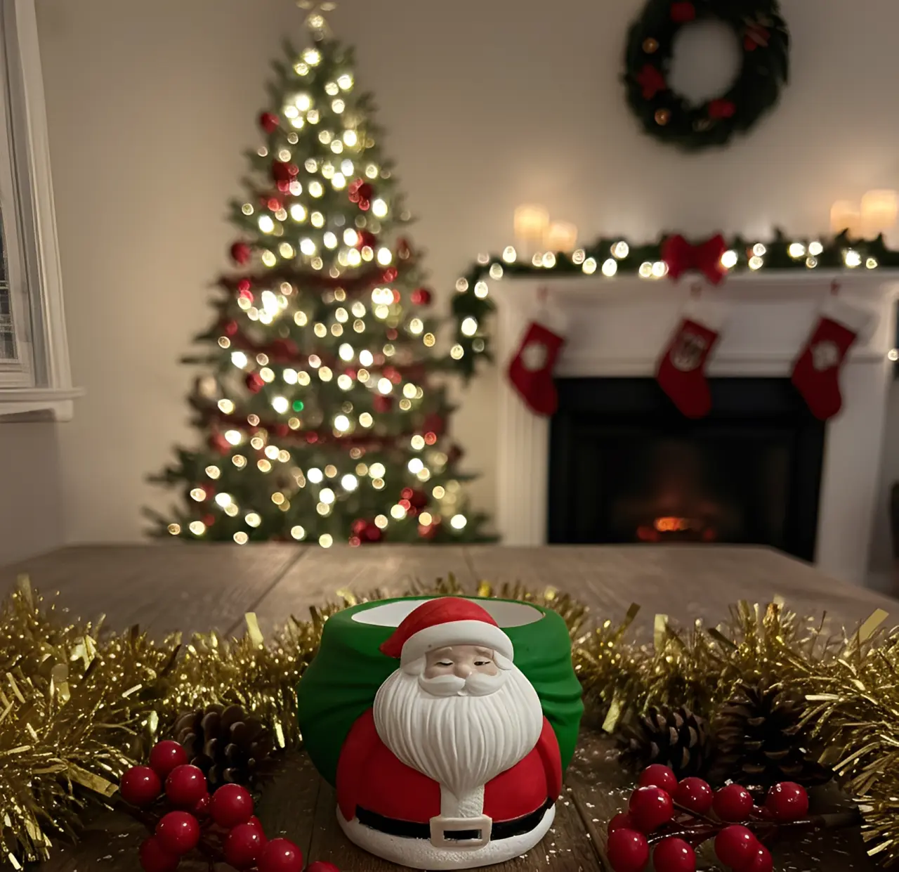 Suport pentru pixuri in forma de Mos Craciun, HANDMADE, din ceramica, pictat, 7.5 cm [4]