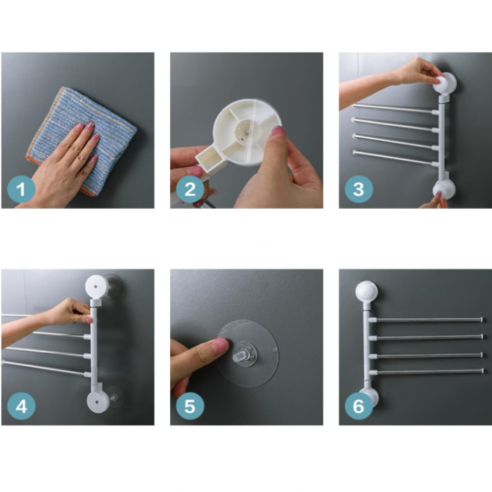 Suport pentru prosoape cu 4 bare rotative, Alb/Gri, 36 x 34 cm [9]