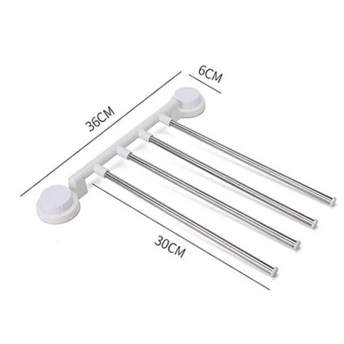 Suport pentru prosoape cu 4 bare rotative, Alb/Gri, 36 x 34 cm [2]