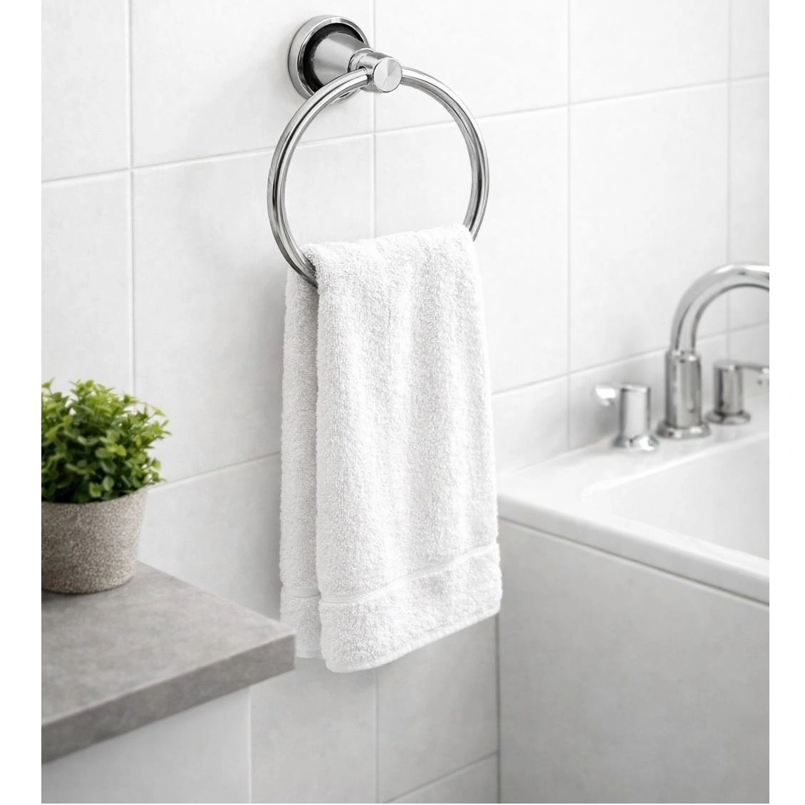 Suport pentru prosop de maini, tip inel, din aluminiu, prindere pe perete, Argintiu [6]