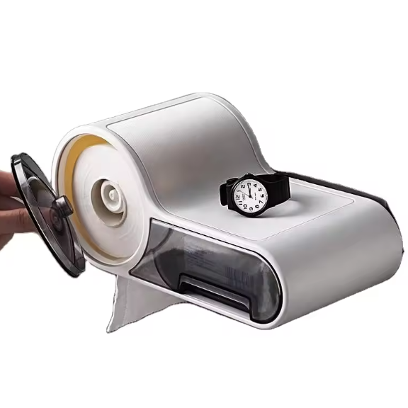 Suport pentru rola de hartie igienica cu spatii de depozitare, Alb/Gri, 28 x 14 x 13 cm [4]