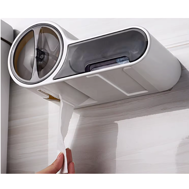 Suport pentru rola de hartie igienica cu spatii de depozitare, Alb/Gri, 28 x 14 x 13 cm [6]