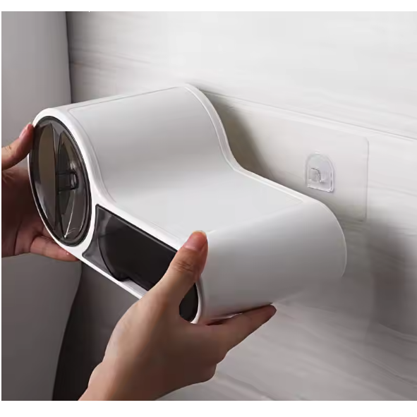 Suport pentru rola de hartie igienica cu spatii de depozitare, Alb/Gri, 28 x 14 x 13 cm [5]