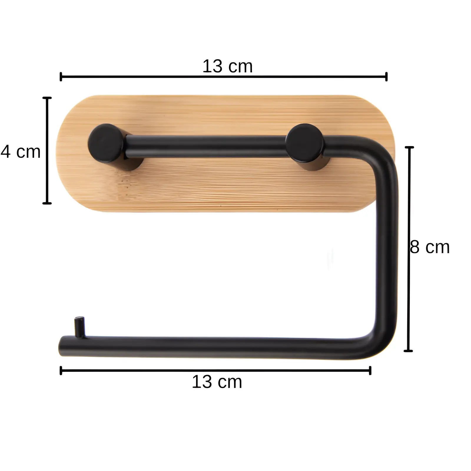 Suport pentru rola de hartie igienica, de perete, metal si bambus, Negru/Maro, 13 x 10 cm [3]