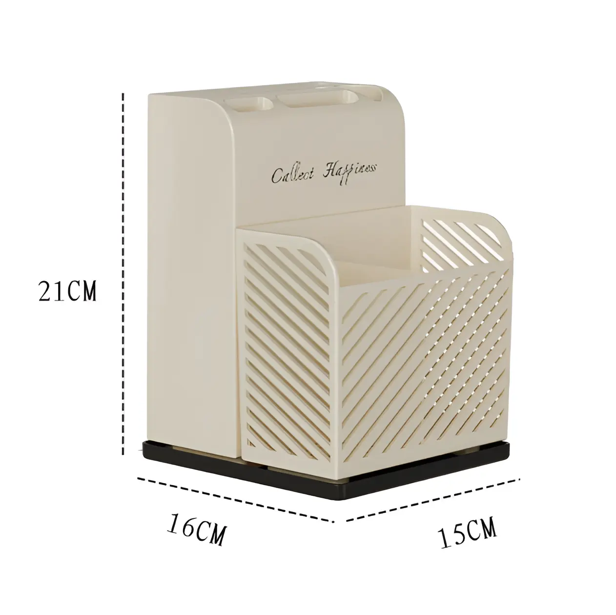 Suport pentru ustensile de bucatarie, tacamuri, compartimente diferite, tavita pentru scurgerea apei, din plastic, Crem, 21 x 16 x 15 cm [5]