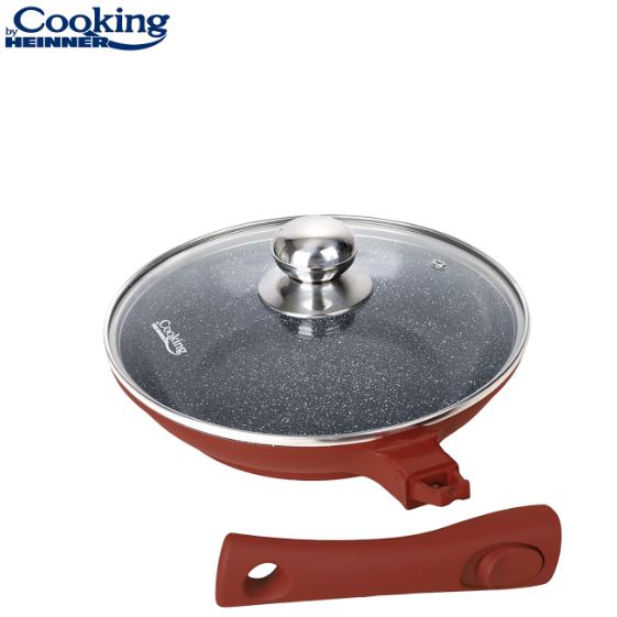 Tigaie din aluminiu cu capac si maner detasabil, Cooking by Heinner, Calabria, Rosu, 24 x 8 cm [3]
