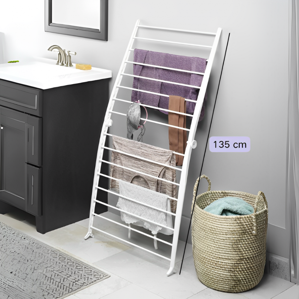 Uscător pentru haine compact, pliabil, din material plastic și metal, Alb, 68 x 135 cm [4]