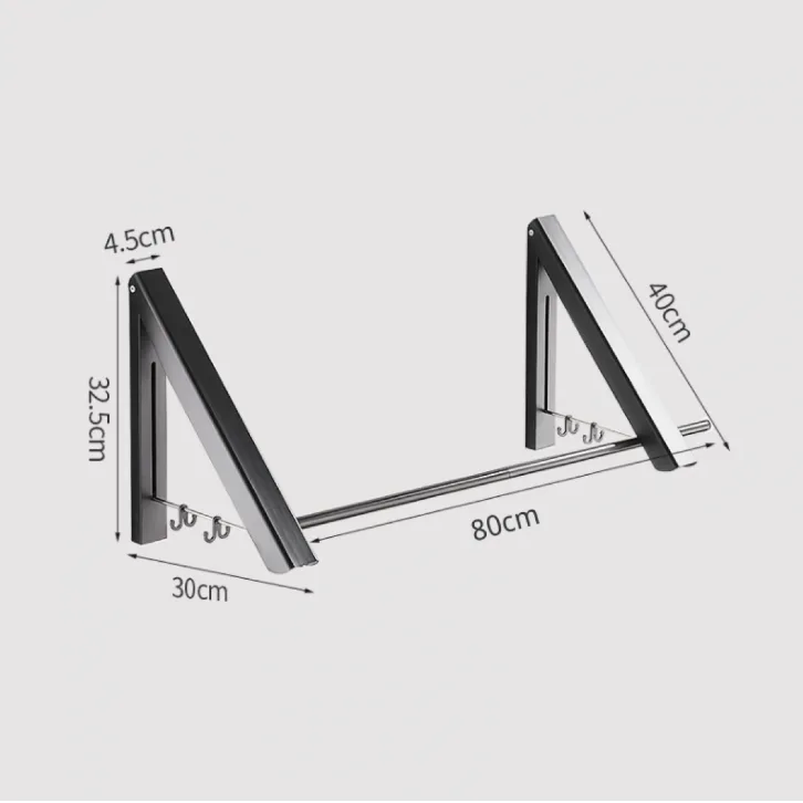 Uscator pentru haine, pliabil, suport pentru uscarea hainelor, din aliaj de aluminiu, prins in perete, Argintiu, 40 x 30 x 32.5 cm [6]