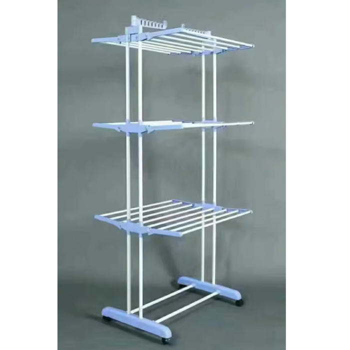 Uscator pentru rufe cu 3 niveluri, si roti, rafturi pliabile, Alb/Albastru, 75 x 76 x 170 cm [4]