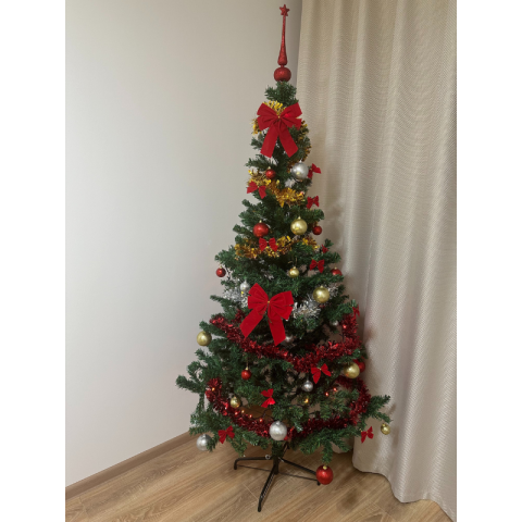 Brad artificial de Craciun, 180 cm, cu suport metalic si accesorii pentru impodobit incluse [2]