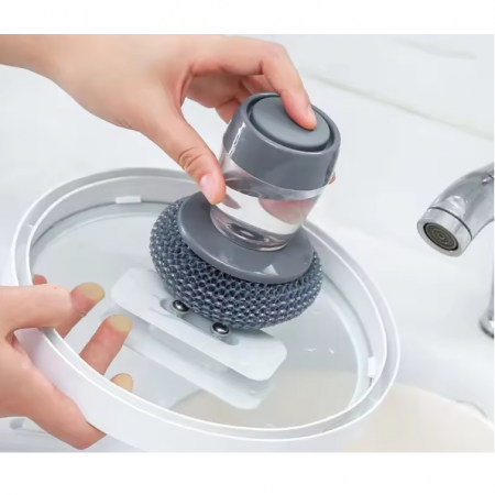 Burete de sarma cu dozator pentru detergent, Gri/Transparent, 9 x 10 cm [3]