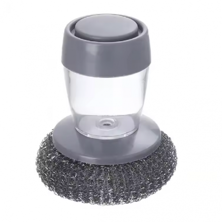 Curățenie - Burete de sarma cu dozator pentru detergent, Gri/Transparent, 9 x 10 cm