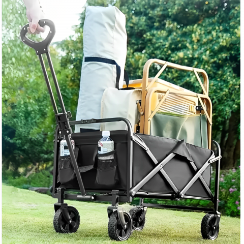 Carucior pliabil cu maner ajustabil, cadru metalic, Negru, 72 x 46 x 62-87 cm [0]