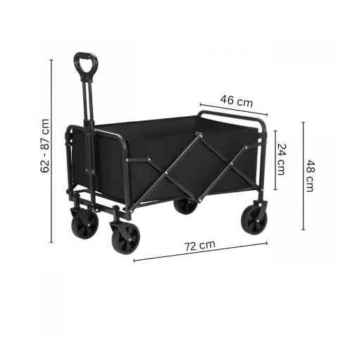 Carucior pliabil cu maner ajustabil, cadru metalic, Negru, 72 x 46 x 62-87 cm [1]