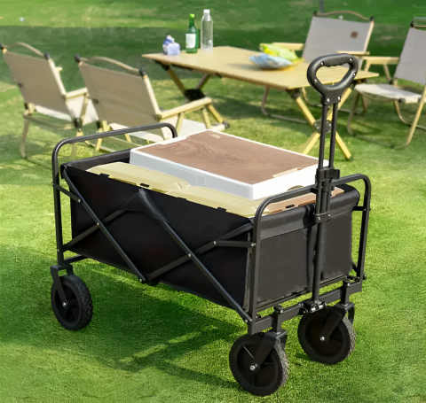 Carucior pliabil cu maner ajustabil, cadru metalic, Negru, 72 x 46 x 62-87 cm [4]