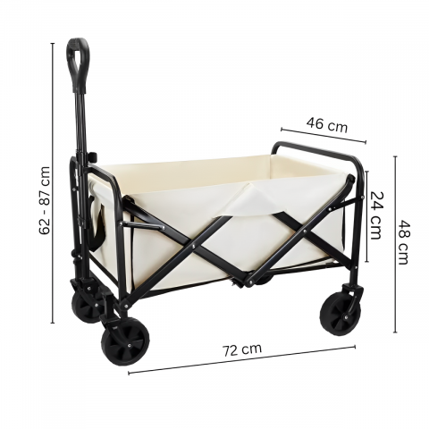 Carucior pliabil cu maner ajustabil, cadru metalic, compartiment din panza poliester impermeabila, 2 compartimente pentru sticle, Bej, 72 x 46 x 62-87 cm [1]