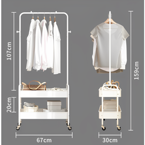 Cuier cu spatiu pentru umerase, 2 compartimente, Alb, 67 x 30 x 159 cm [1]