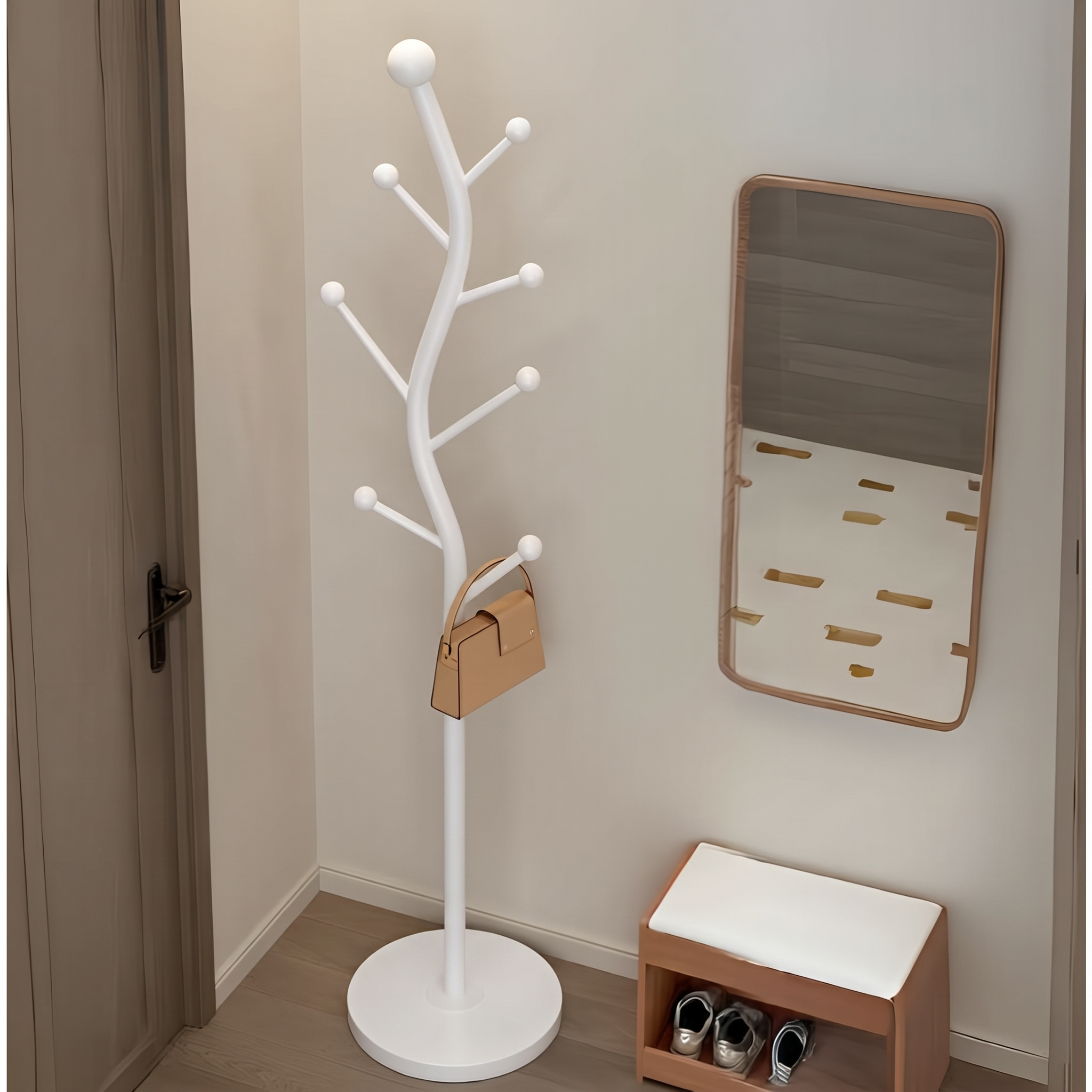 Cuier elegant din metal, formă de S, tip pom, alb, 30 x 178 cm
