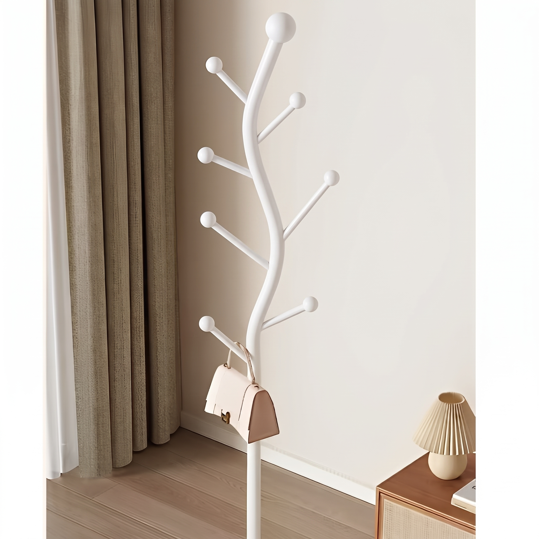 Cuier elegant din metal, formă de S, tip pom, alb, 30 x 178 cm [5]