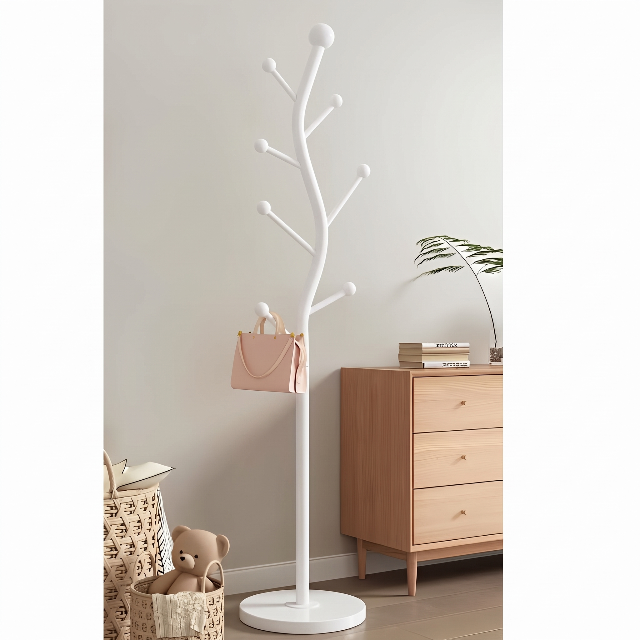 Cuier elegant din metal, formă de S, tip pom, alb, 30 x 178 cm [2]