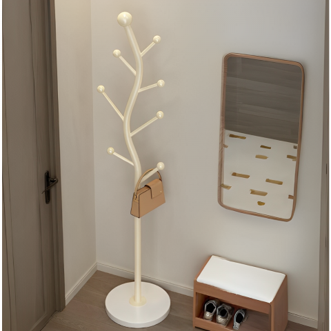 Depozitare si organizare - Cuier elegant din metal, formă de S, tip pom, finisaj crem, 30 x 178 cm