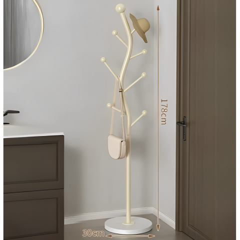 Cuier elegant din metal, formă de S, tip pom, finisaj crem, 30 x 178 cm [1]