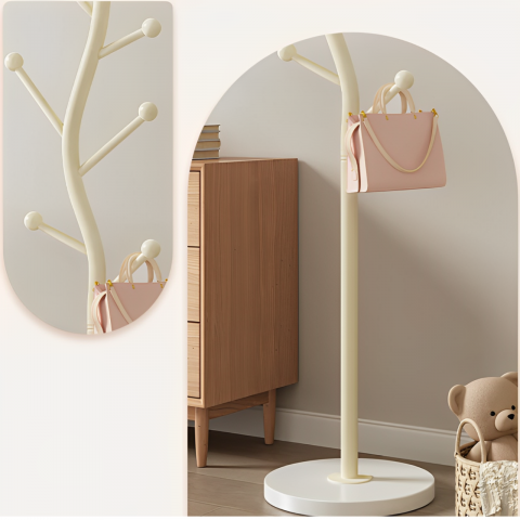 Cuier elegant din metal, formă de S, tip pom, finisaj crem, 30 x 178 cm [3]