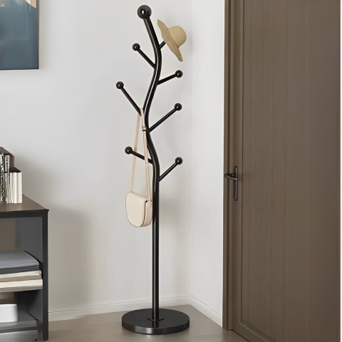 Depozitare si organizare - Cuier elegant din metal, formă de S, tip pom, finisaj negru, 30 x 178 cm